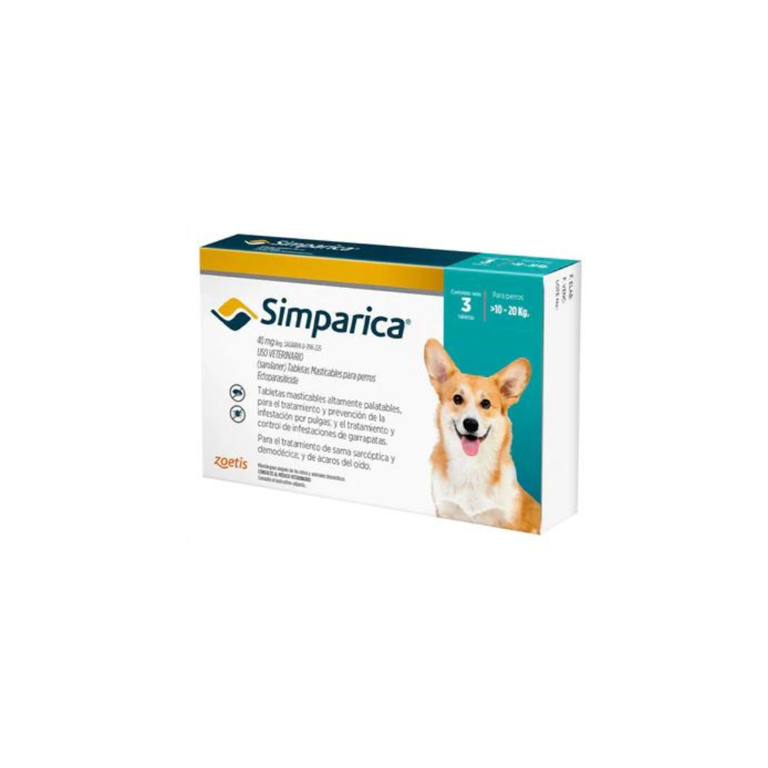 Simparica Antiparasitario externo 10 A 20 Kg 3 Comprimidos