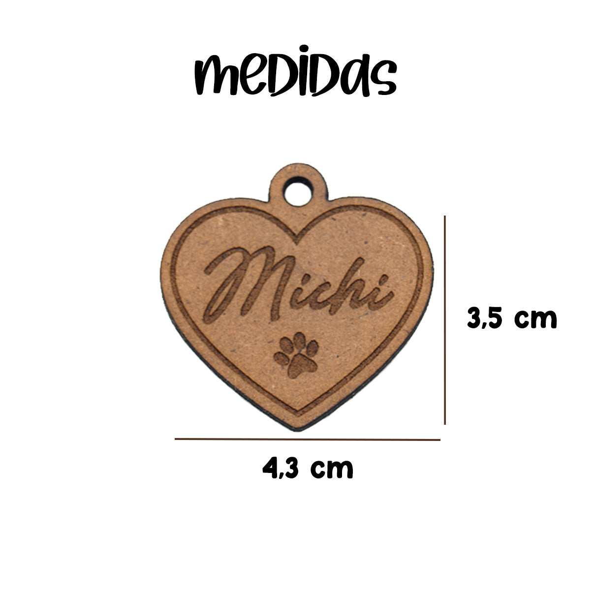 Placa de Perro - Madera Corazón