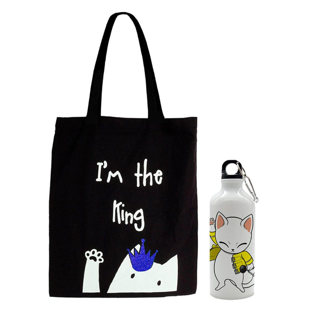 Pack Bolso Negro + Botella de Gato