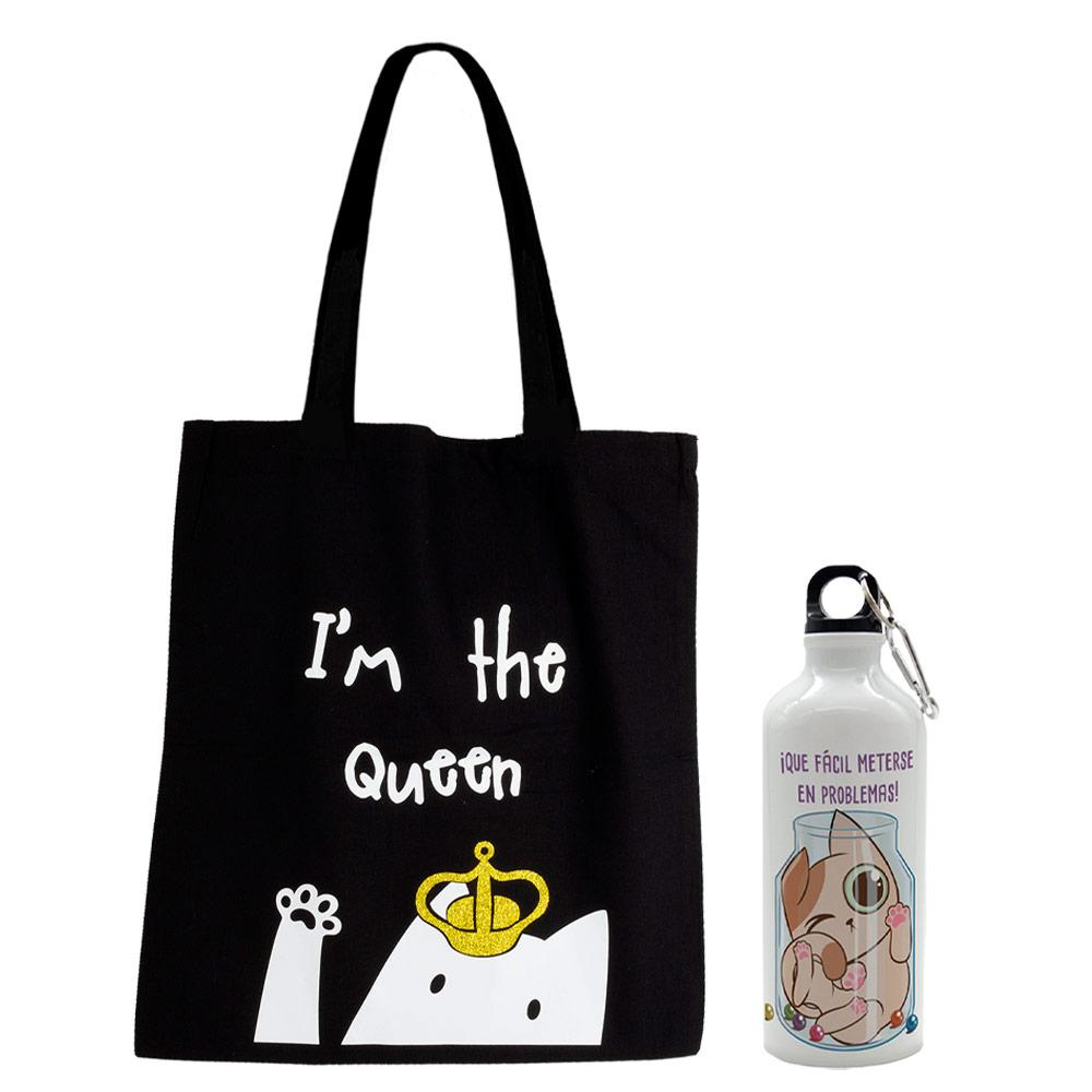 Pack de Bolso Negro + Botella de Gato